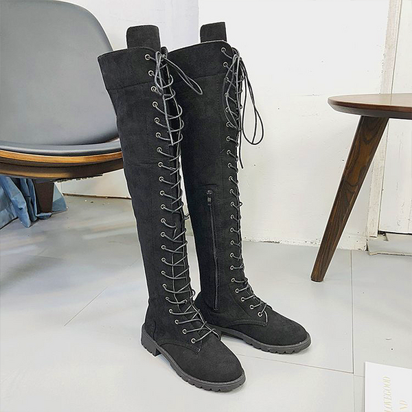 Women shoes Lace-up Over-the-knee knee-high boots ladies flat boots over the knee