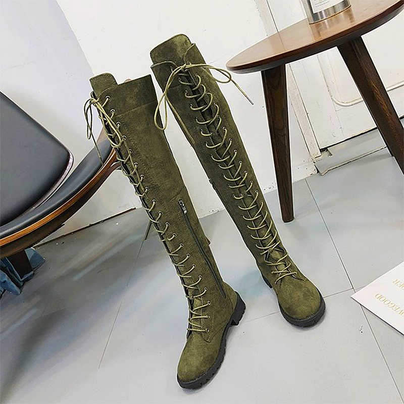 Women shoes Lace-up Over-the-knee knee-high boots ladies flat boots over the knee