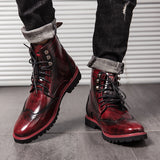 Men shoes high-top leather shoes British style fashion Martin boots brogue carved retro leather shoes tooling boots