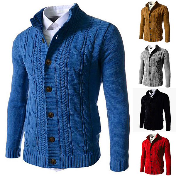 men Fall/Winter  Casual Single-Breasted Stand-up Collar Cardigan Sweater Men Loose Plus Size Jacket Men Knitwear