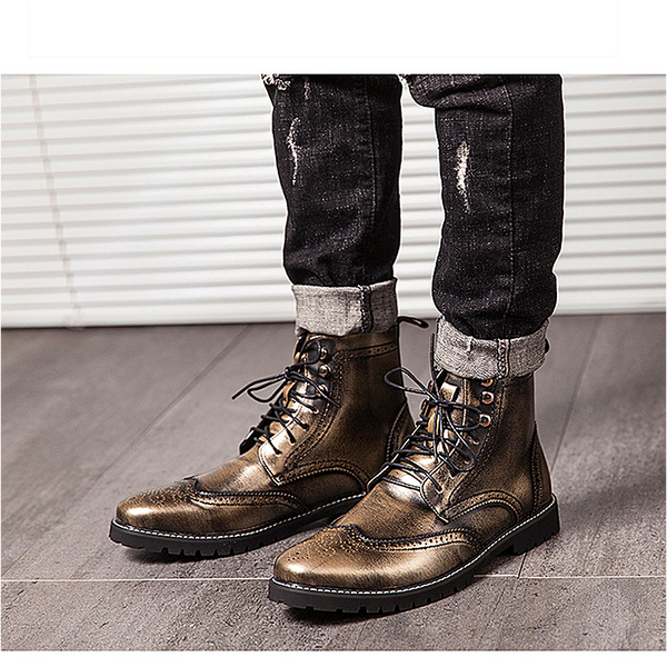 Men shoes high-top leather shoes British style fashion Martin boots brogue carved retro leather shoes tooling boots