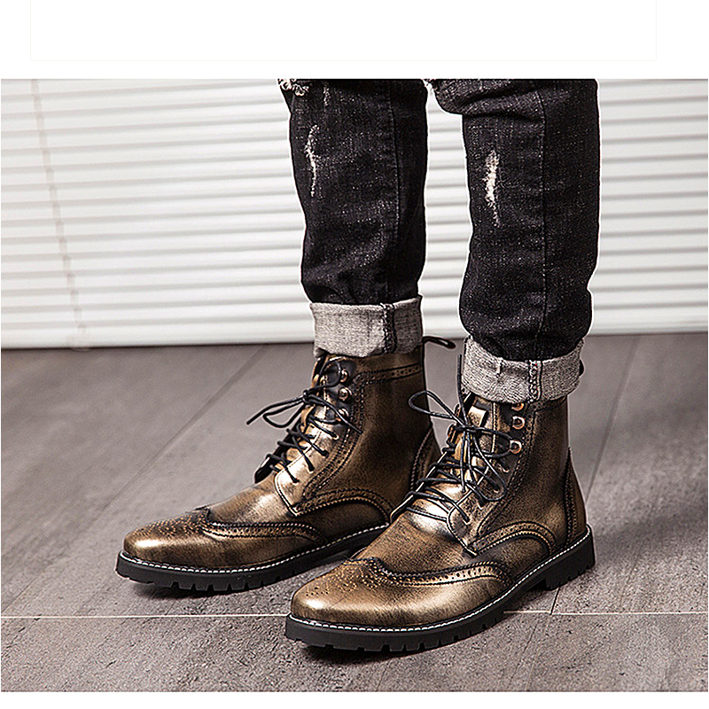 Men shoes high-top leather shoes British style fashion Martin boots brogue carved retro leather shoes tooling boots