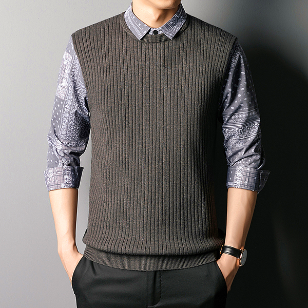 Men vest sweaters shirt collar business knit vest patchwork top