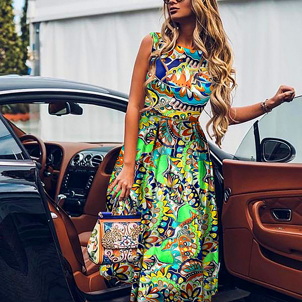 Women porcelain Summer Floral Dress Women's Long Party Robe