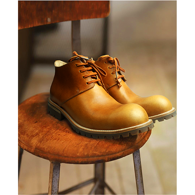 Men shoes Nether overalls boots men's boots genuine leather handmade vintage Martin boots Ameru click big yellow boots big head shoes British style