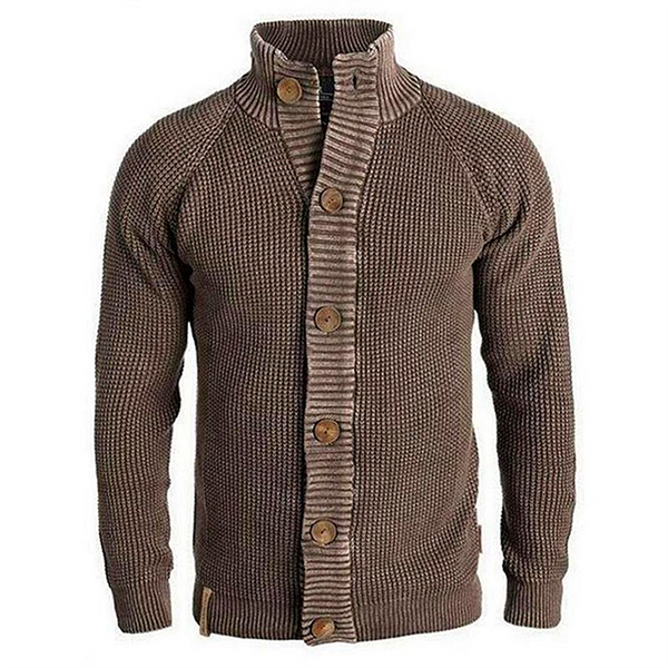 Men's solid color long sleeves single-breasted cardigan sweater versatile stand-up collar jacket Men's Knitwear