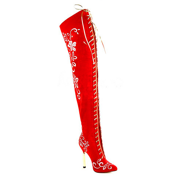 Women boots elegant embroidered boots over the knee boots fashion zipper stiletto