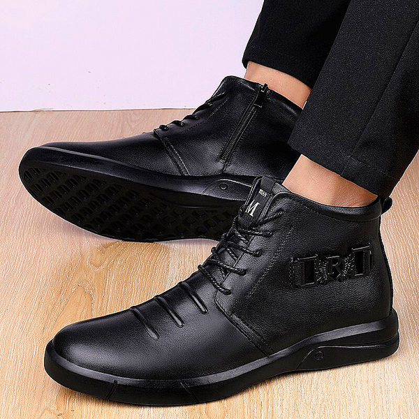 Men shoes genuine Leather winter with and without fleece versatile zipper boots men's black martin boots