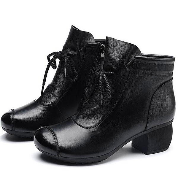 Women shoes retro shoes autumn and winter comfortable leather boots side zipper retro middle heel short boots thick heel lace up women's boots