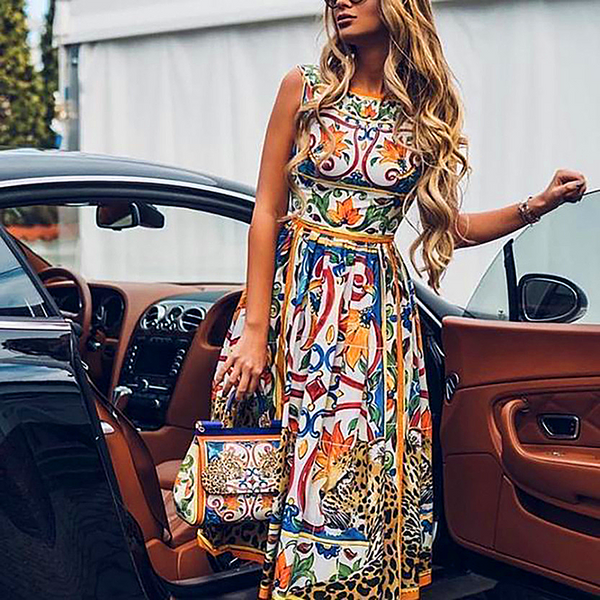 Women porcelain Summer Floral Dress Women's Long Party Robe