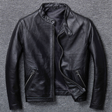 Retro leather jacket men's stand-up collar slim top layer cowhide old motorcycle leather jacket handsome jacket