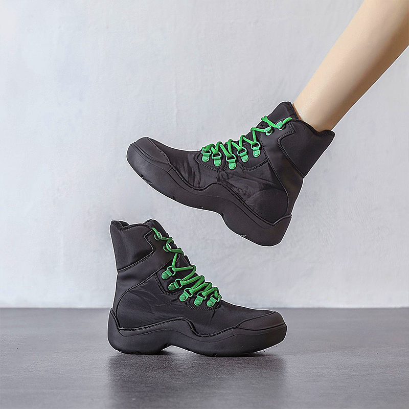 Women shoes autumn and winter thick-soled heightened lace-up short boots high-top mountaineering fleece sports women's shoes