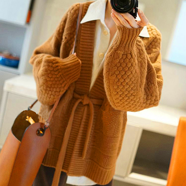 Women's cardigan  Lantern Sleeve Cashmere Cardigan Jacket Sweater