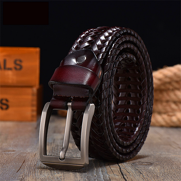 Men belt Hand Woven Belt Men Retro Pure Leather 4cm Wide Casual Needle Buckle