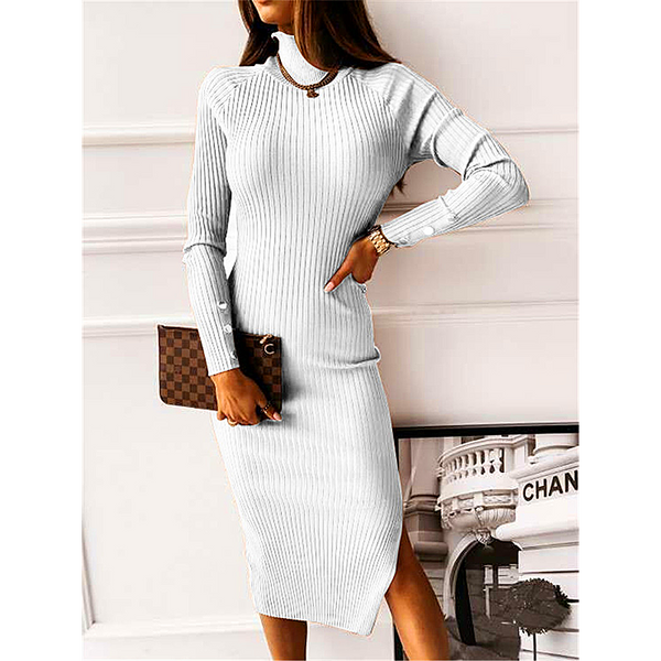 Women's Button-embellished Backless Long Sleeve Solid color Dress winter