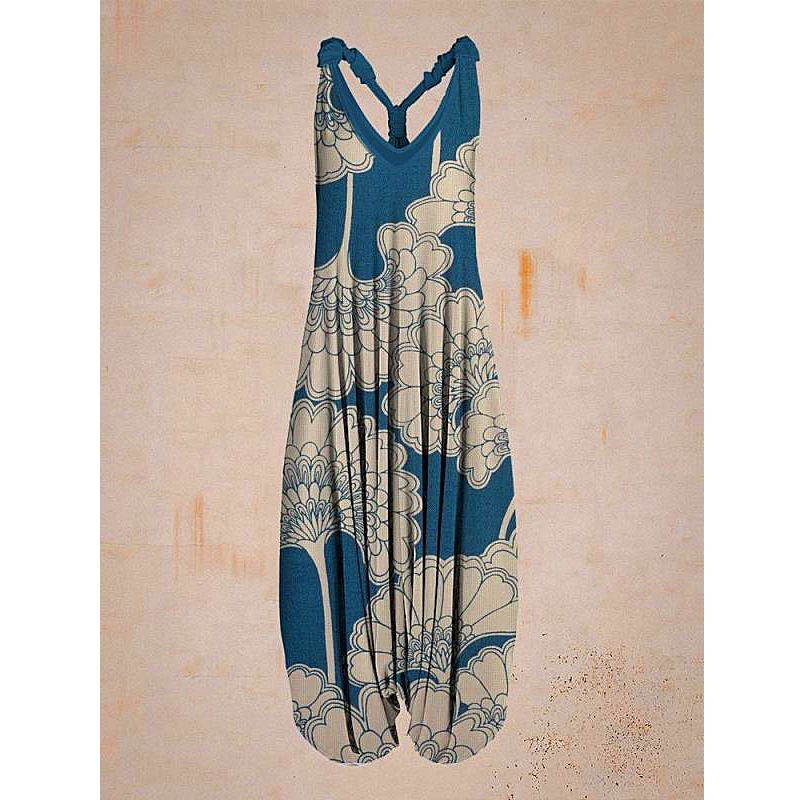 Abstract harem pants Printed women Loose Casual Suspender Jumpsuit