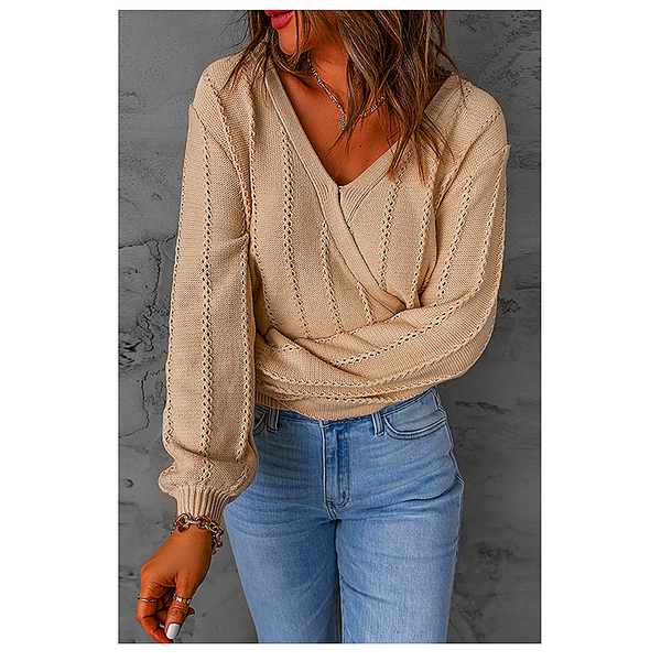 Women long-sleeved pullover women's autumn and winter new solid color all-match cross-neck knitted sweater women