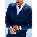 New Fall 2023 Vintage Men's Sweater Pullover Long Sleeves Fashion V-Neck Men's Knitwear