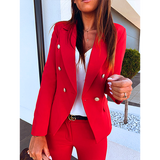 Women Suit jacket metal buckle double breasted small suit women female