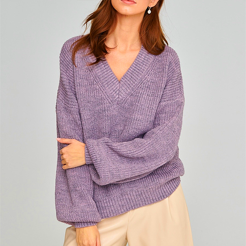 Women's Casual V-Neck Loose Knit Sweater