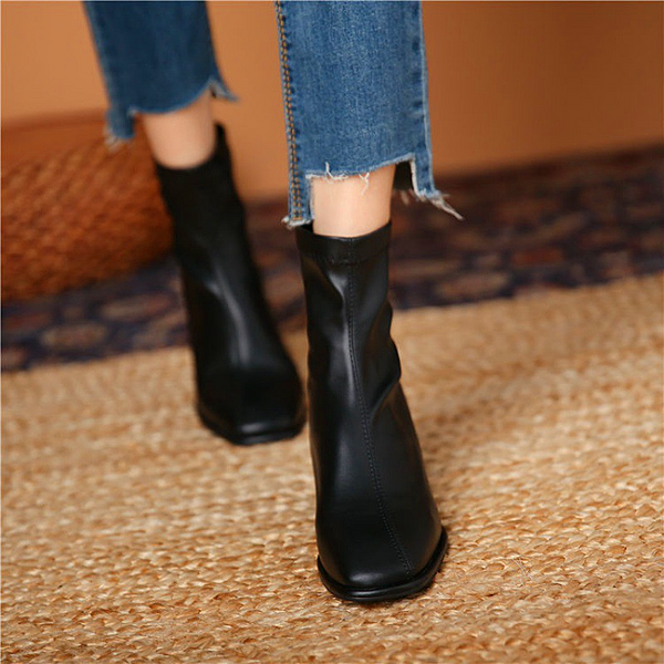 Women shoes Thick-heel Square Toe Mid-tube Martin Boots