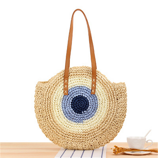 Women straw bag retro summer beach round bag