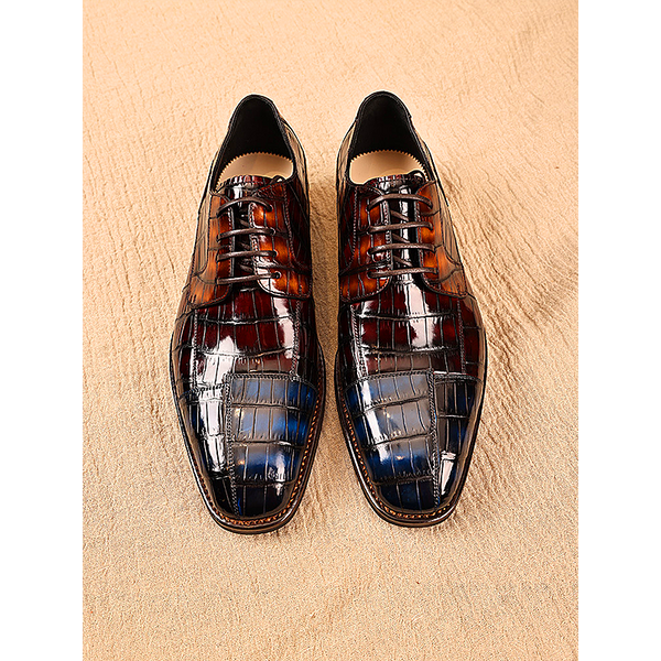 Men shoes crocodile leather derby shoes three-joint color rubbing business men's genuine leather dress shoes