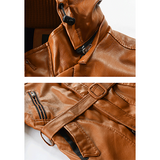 Men leather jacket hooded slim coat