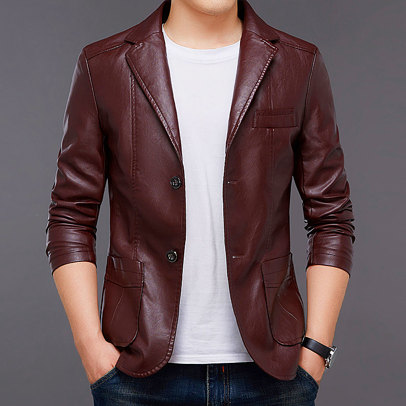 leather jacket men young and middle-aged leisure four seasons can wear high-end leather jacket plus fleece jacket
