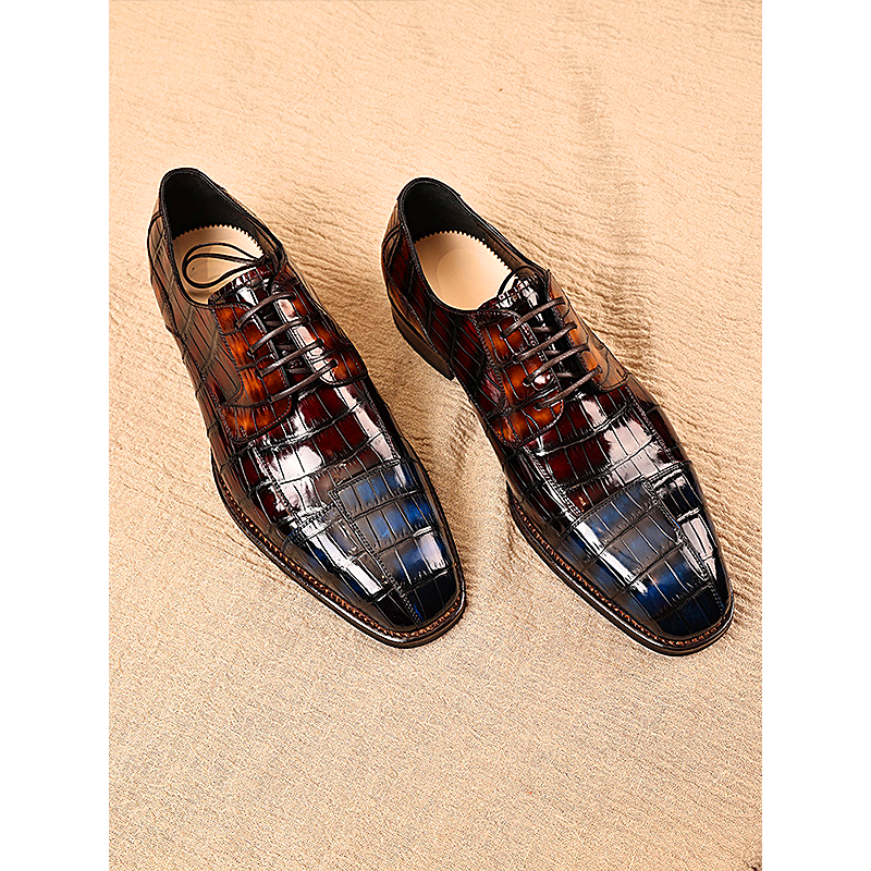 Men shoes crocodile leather derby shoes three-joint color rubbing business men's genuine leather dress shoes