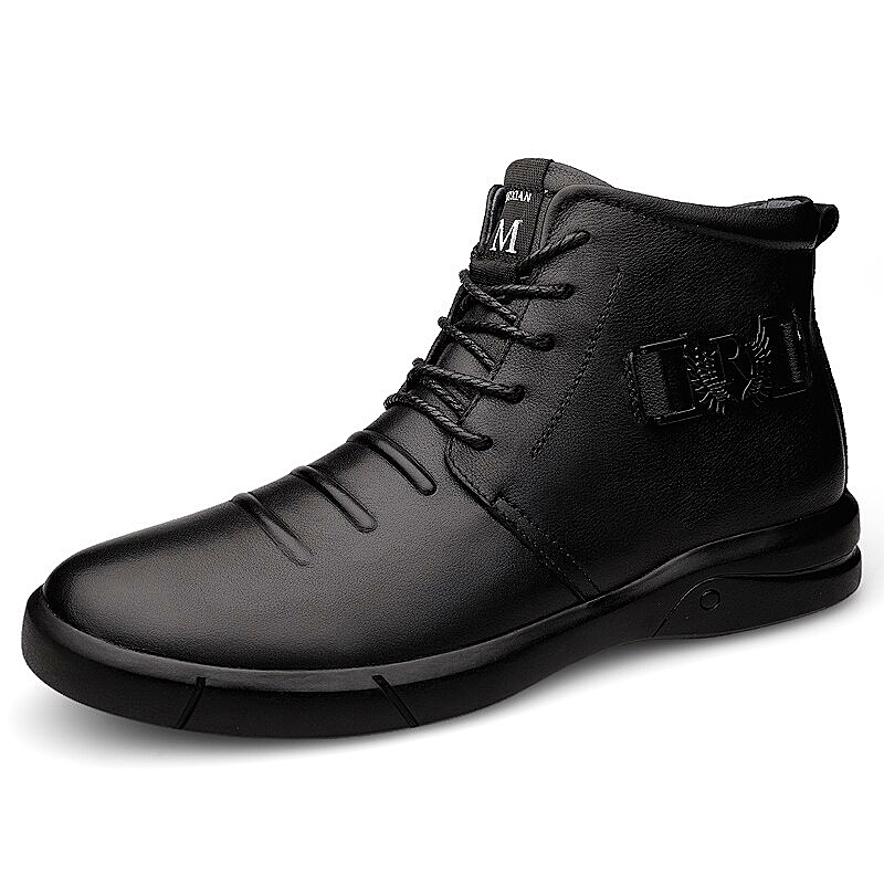 Men shoes genuine Leather winter with and without fleece versatile zipper boots men's black martin boots