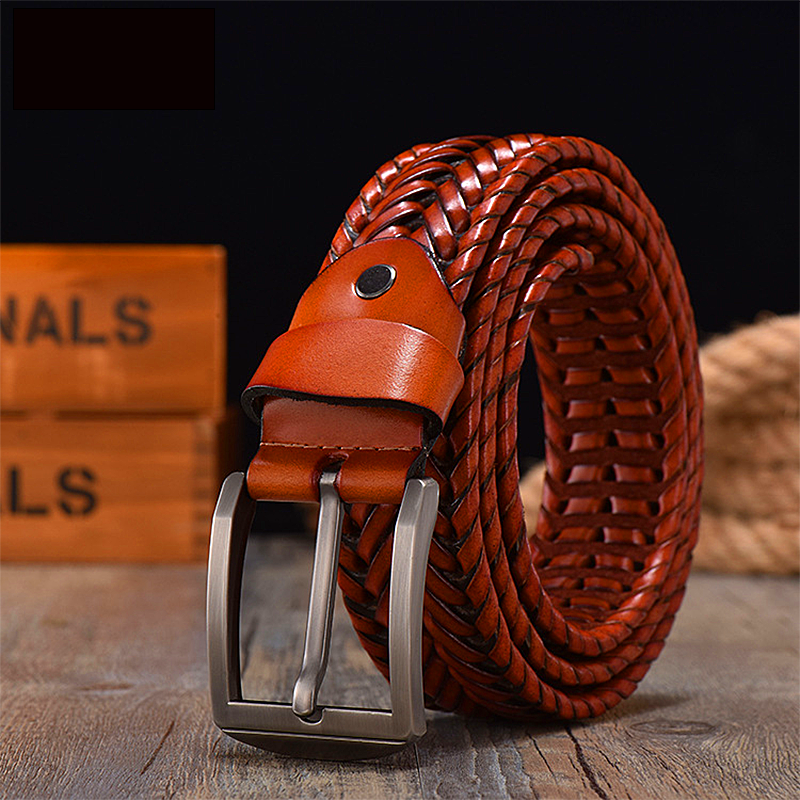 Men belt Hand Woven Belt Men Retro Pure Leather 4cm Wide Casual Needle Buckle
