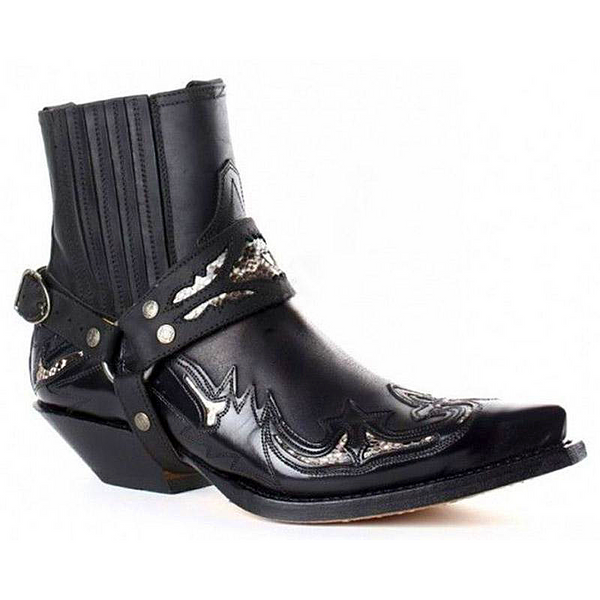 Men shoes low heel pointed toe burning flower straps men's riding men's boots