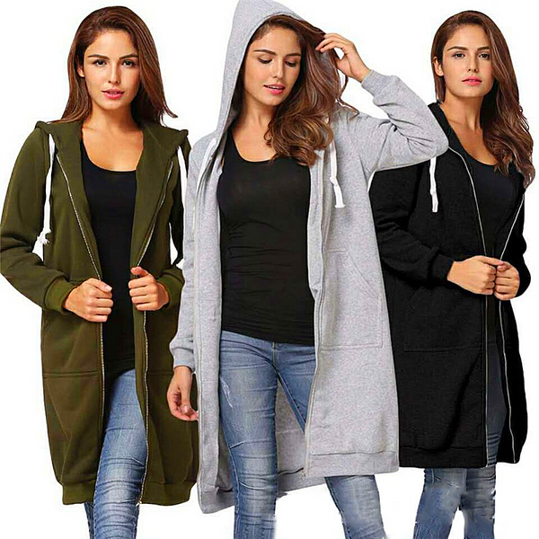 Women hooded long-sleeved winter sweater women's jacket in a long thick shirt