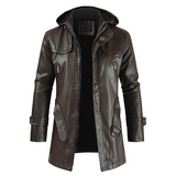 Men leather jacket hooded slim coat