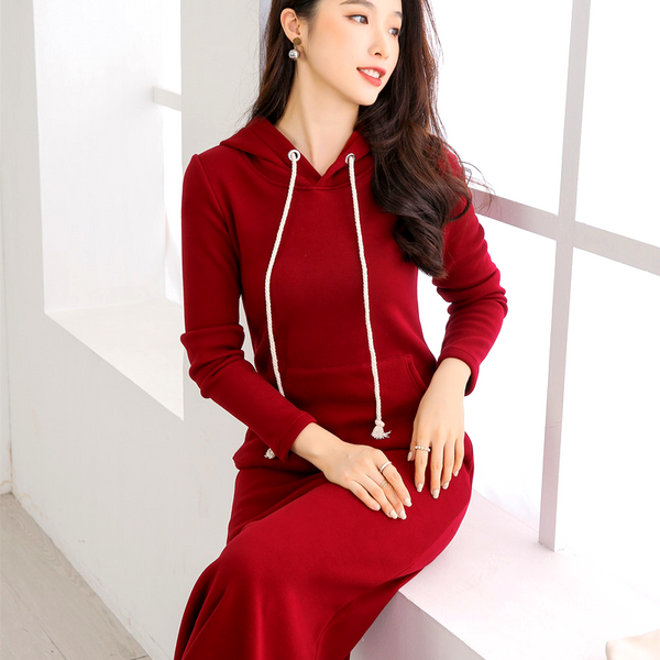 Women dress Hooded Dress Thin Plush Casual