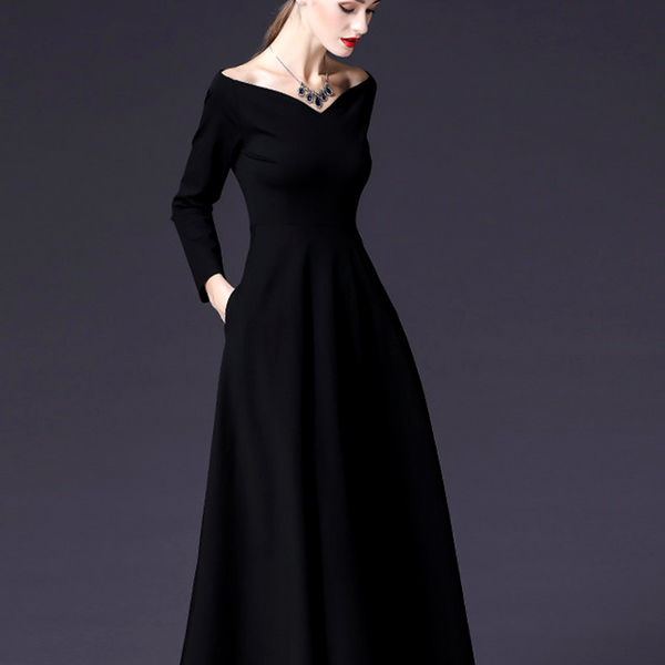 Women dress Black One Shoulder Long Sleeve Dress