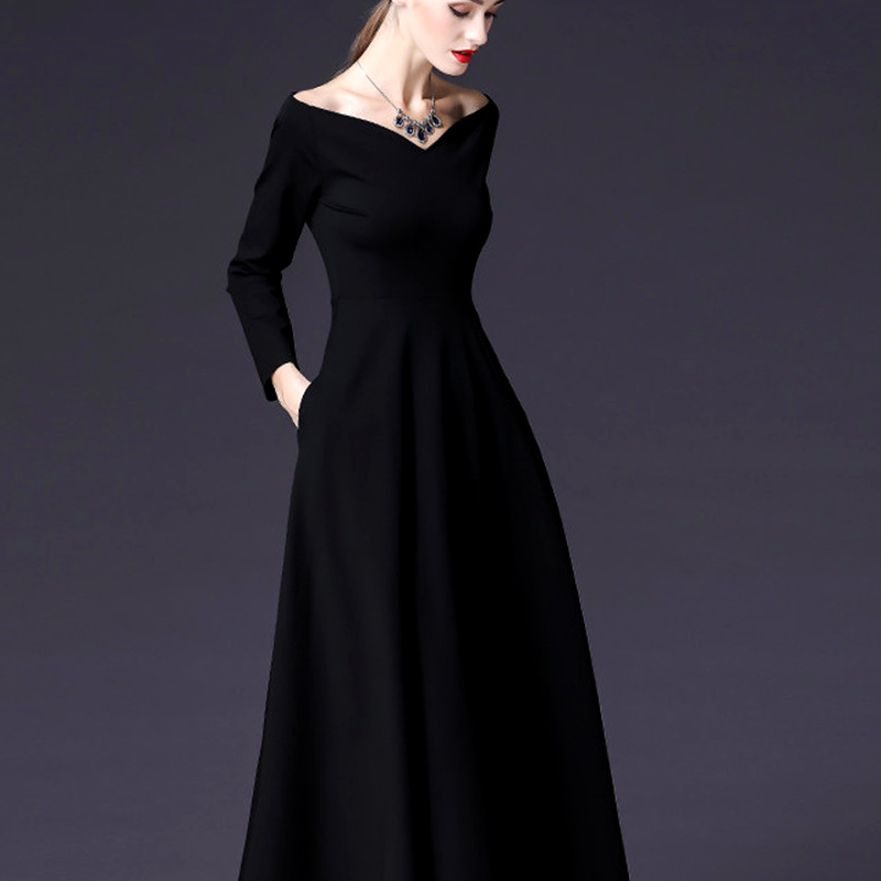 Women dress Black One Shoulder Long Sleeve Dress