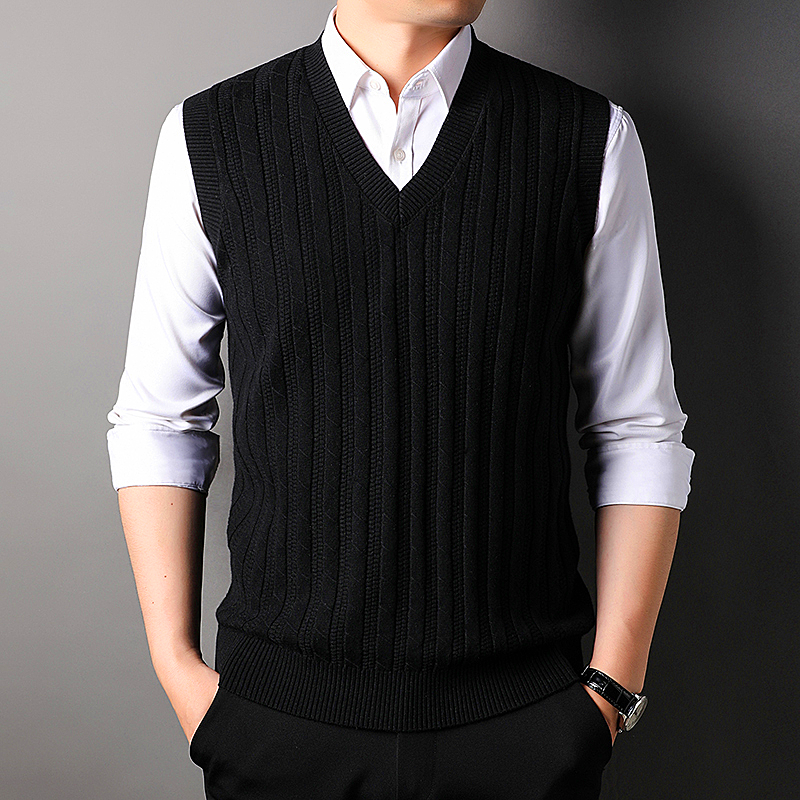 Men vest knitted vest men's new business casual middle-aged  V neck vest