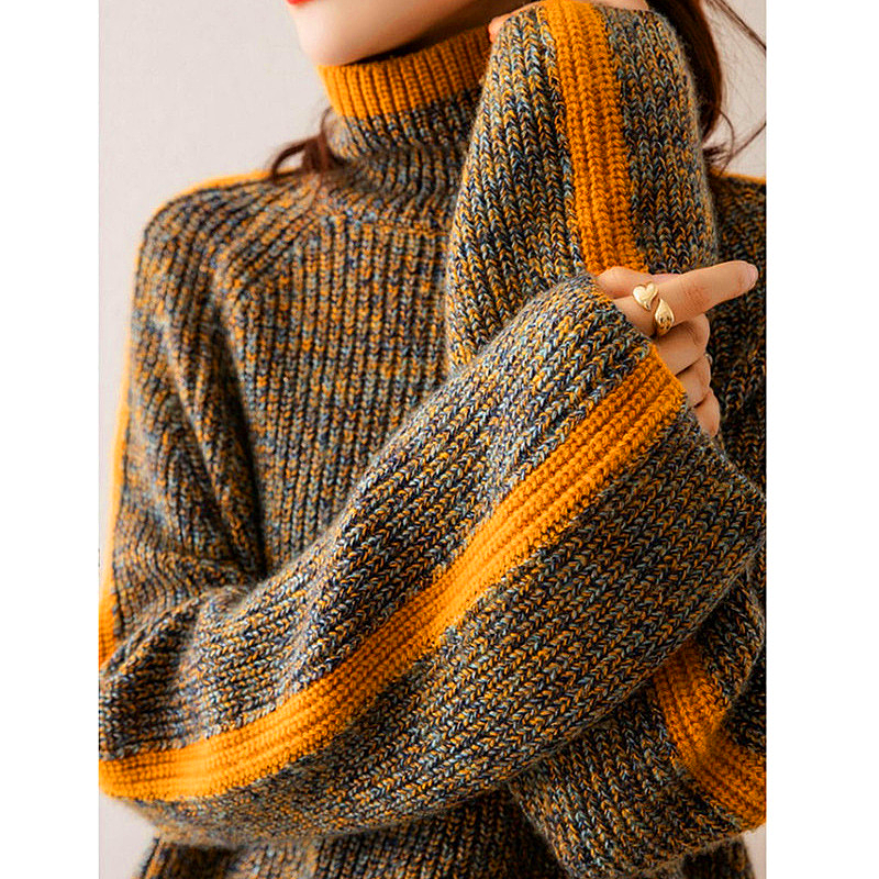 women retro Lazy wind thick turtleneck sweater knitwear women's fall winter retro fashion loose top tide
