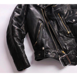 Men leather jacket  motorcycle riding motorcycle clothing lapel oblique zipper belt leather jacket jacket