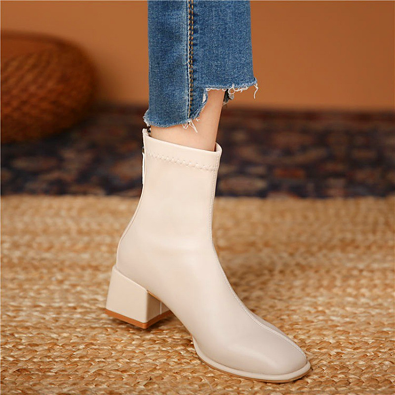 Women shoes Thick-heel Square Toe Mid-tube Martin Boots