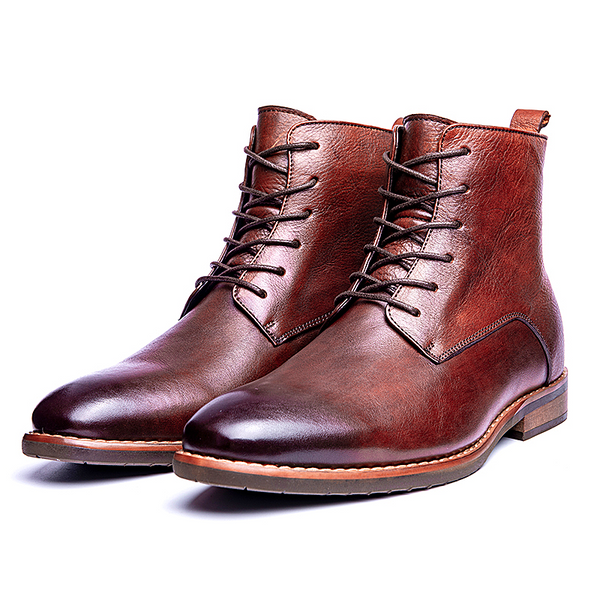 Men boots vintage polished motorcycle boots high top cowhide Chelsea boots men