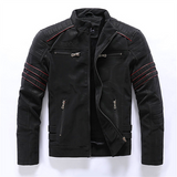 Men's Autumn and Winter Scrub Leather Clothes Fashion Slim Fit Brushed PU Jacket Motorcycle Tide Brand Slim Fit Jacket