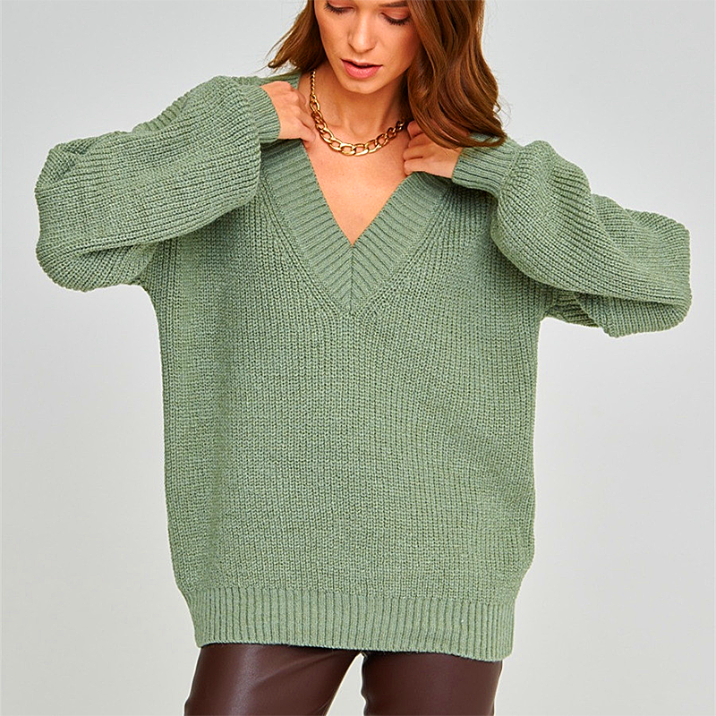 Women's Casual V-Neck Loose Knit Sweater