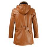 Men leather jacket hooded slim coat