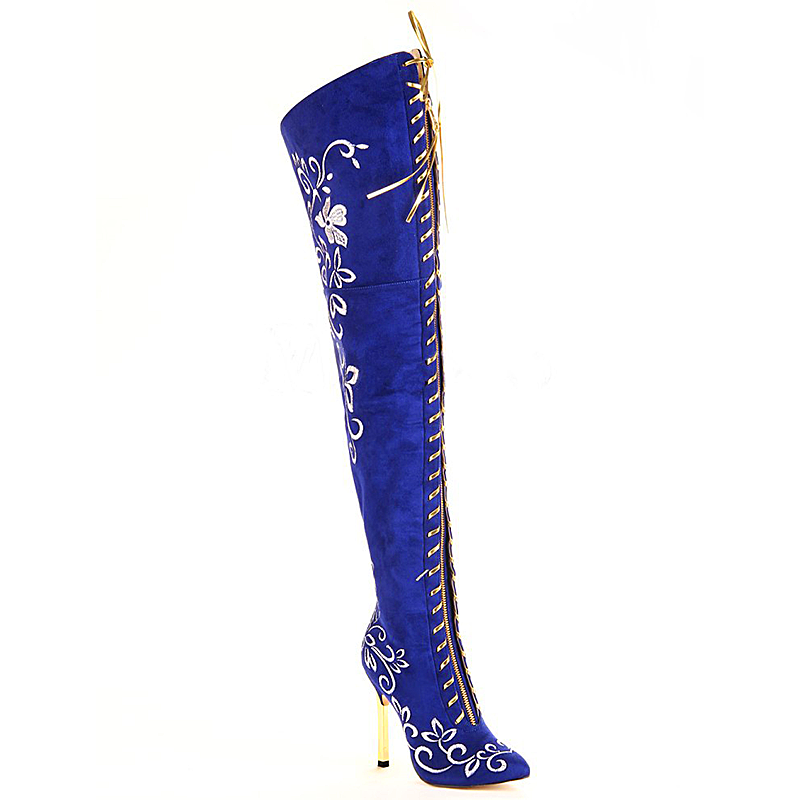 Women boots elegant embroidered boots over the knee boots fashion zipper stiletto