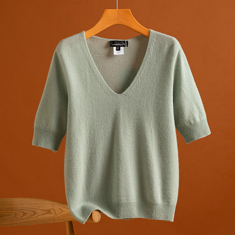 Women's cashmere five-quarter sleeve pure cashmere knit T-shirt women's five-quarter sleeve spring sweater leggings