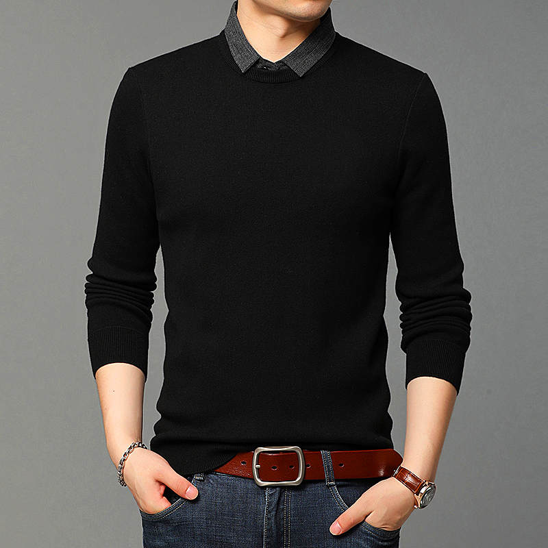 Men Two Piece Shirt Collar Sweater