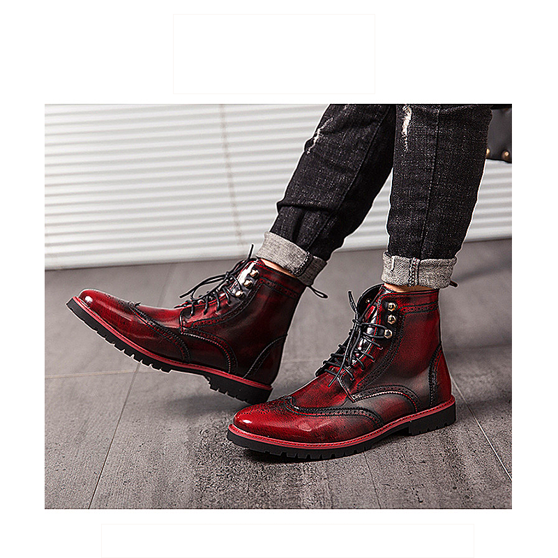 Men shoes high-top leather shoes British style fashion Martin boots brogue carved retro leather shoes tooling boots